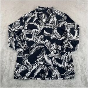 ALLSAINTS Kahuna Shirt womens large Black Floral Hawaiian Loop Long Sleeve